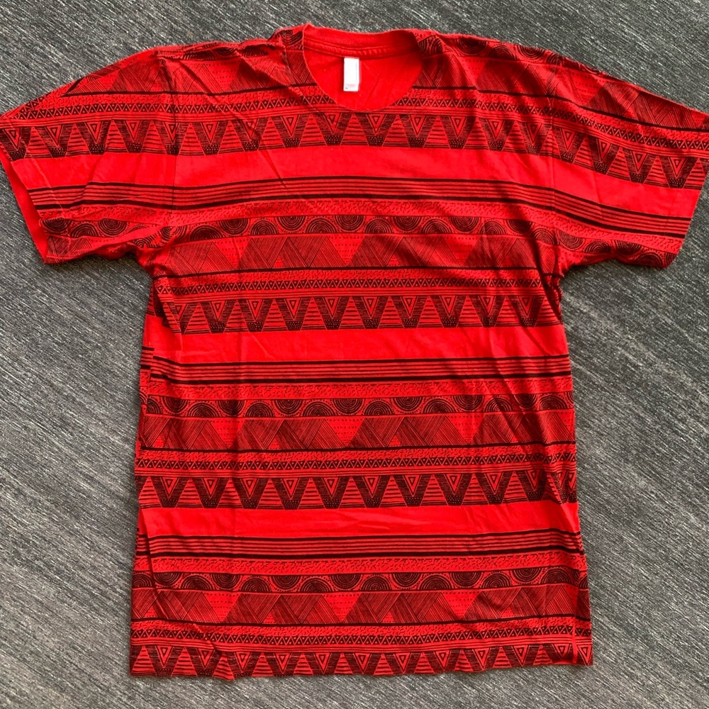 American Apparel Red Black Aztec Print Short Sleeve Shirt M